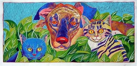 Two Cats and a Dog (24 x 20)